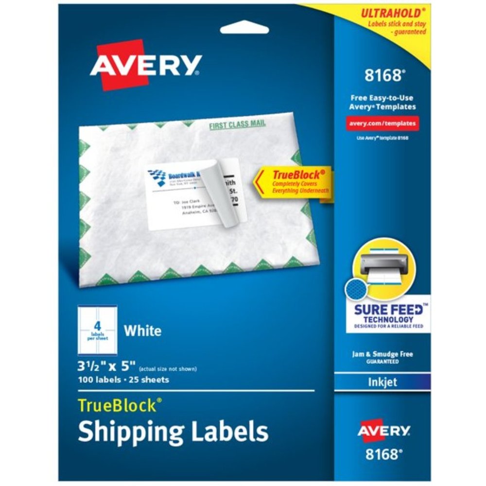 2 Pack Avery Shipping Address Labels, Inkjet Printers, 100 Labels, 3-1/2 x 5